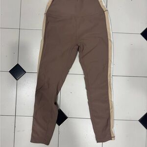 Brown Leggings with Beige Side Stripes